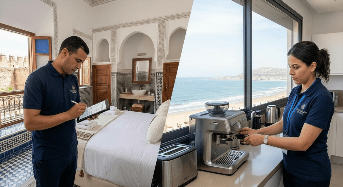Marhaban quality leads checking a home in Essaouira and an apartment in Agadir.